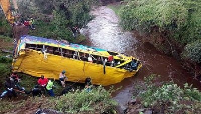 • The bus was swept away after the driver tried to cross fast-flowing water over a bridge