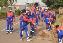 • Some members of the Okyeman Environment Foundation in a clean-up exercise