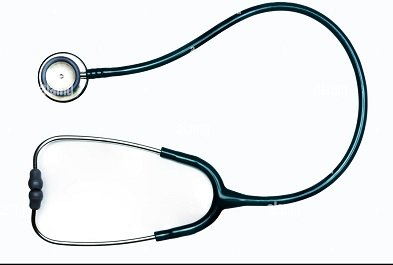 Green stethoscope isolated on white background with copy space