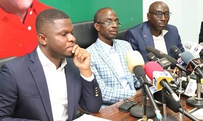 Mr Nketia (middle) with him are Mr Sammy Gyamfi, National Communication Officer, NDC (right) and Mr Abraham Amaliba, head of NDC legal team