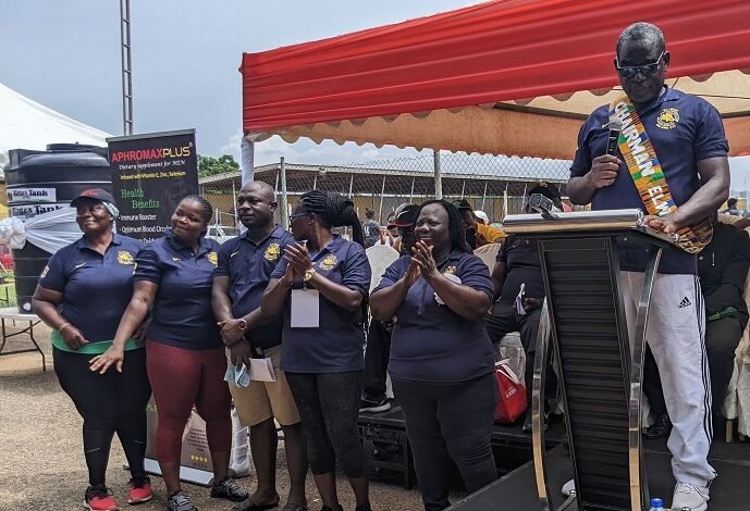 Mr Emmanuel Tettey Adamitey addresses the participants while members of the new executive look on