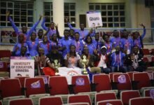 The UEW team cewlebrate withthe trophy