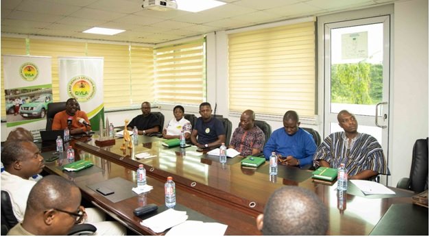 Mr. Kafui Semevo addressing the media with some Management members looking on