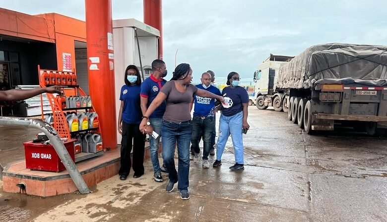 • Mrs Eunice Nyarko at a fuel station during the exercise