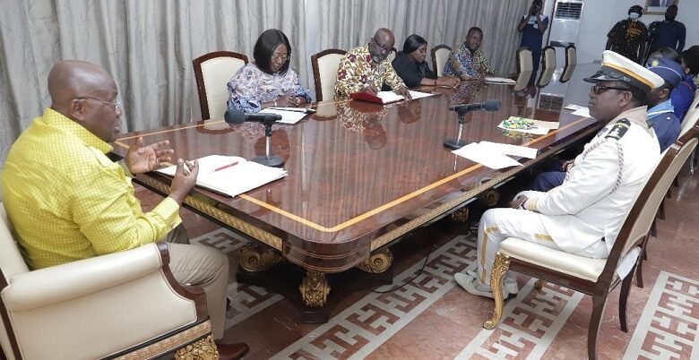 President Akufo-Addo (left) addressing a delegation from Ghana Federation of Scouts and Guilds at the Jubilee House