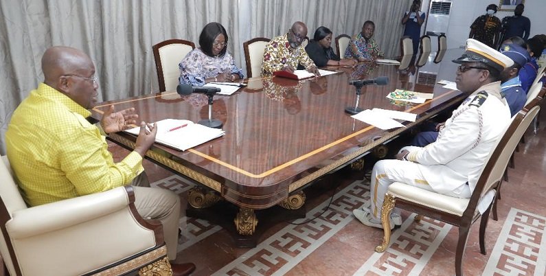 President Akufo-Addo (left) addressing a delegation from Ghana Federation of Scouts and Guilds at the Jubilee House