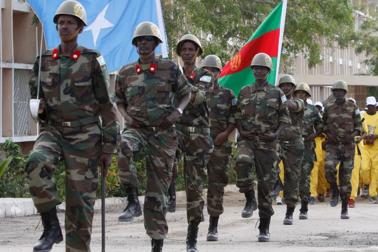• Somali military march at a Ministry of Defence compound in Mogadishu