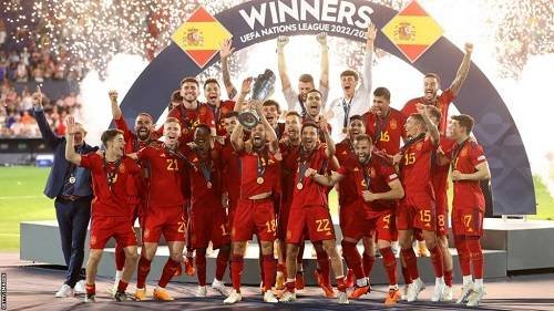 • Spain celebrating their Nations League feat