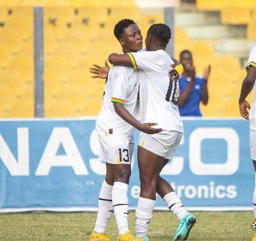 Badu (left) joined by Adubea to celebrate the third goal