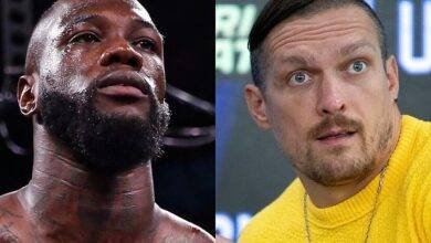 • Deontay Wilder (left) and Usykto