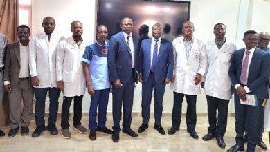 Dr Opoku Ware Ampomah (fifth from right),Mr Eric Seddy Kutorse (fourth from right) and other officials after the briefing