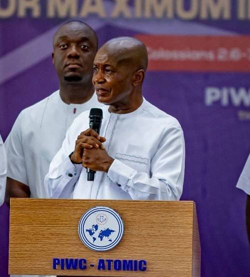 Stephen Ayesu Ntim speaking at the thanksgiving