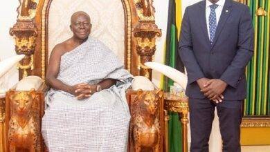 Mr Gyebi (right) with the Asantehene during the visit