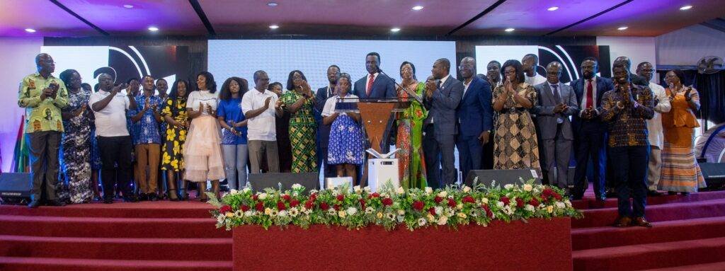 Dr Osei Adutwum (middle) with the dignitaries and  students  at the launch 