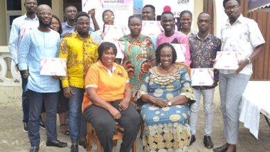 Mrs Joana A. Opare and Ms Bame with some of the journalist after the programme Photo Victor A. Buxton