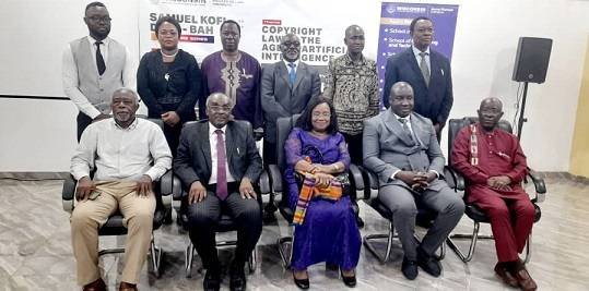 • Justice Date-Bah (seated second left), Dr Agyeman-Budu (seated second left), Prof. Mireku (seated from right) and other dignitaries after the lecture