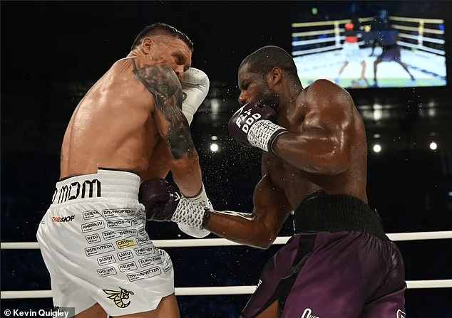 • Oleksandr Usyk was sent to the canvas by a body shot, but the punch was deemed a low blow