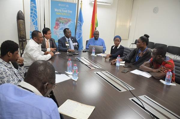 Dr. Abebe Haile-Gabriel(head of table) flanked by Dr. YurdiYasmi and Valera Nzeyimana addressing the media. Photo Godwin Ofosu-Acheampong