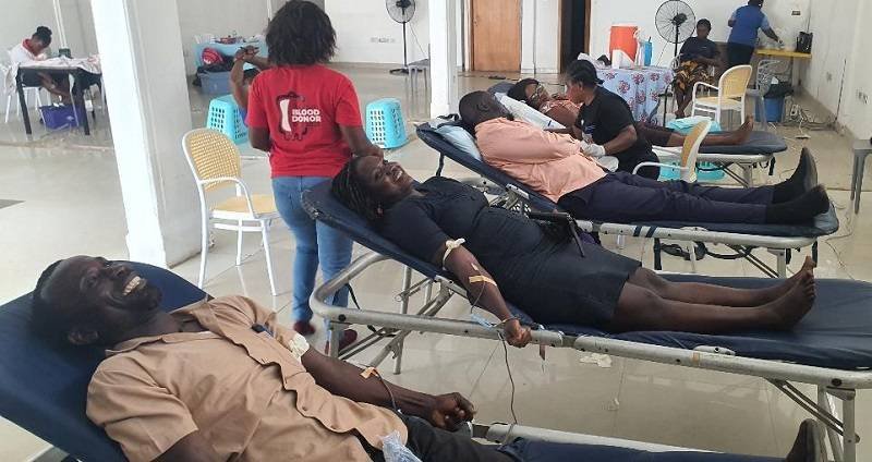 • Some staff of New Times Corporation donating blood at the North Industrial Melcom branch