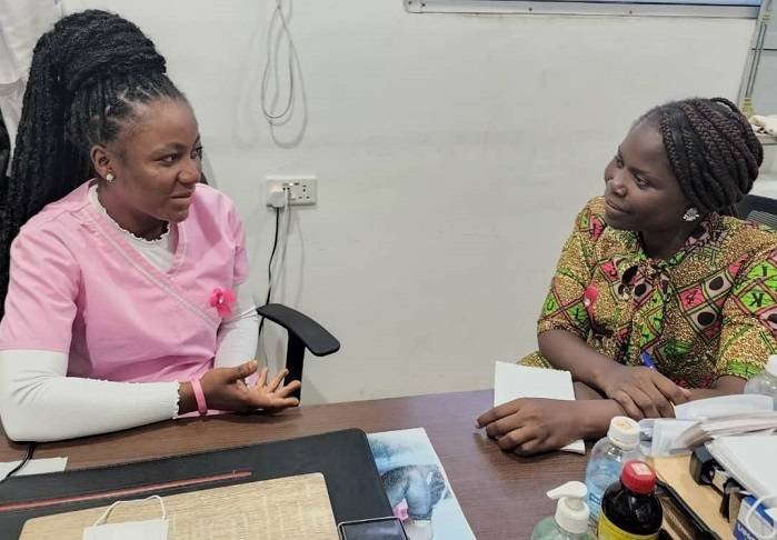• Dr Owusu-Agyeman (left) in a chat with the reporter