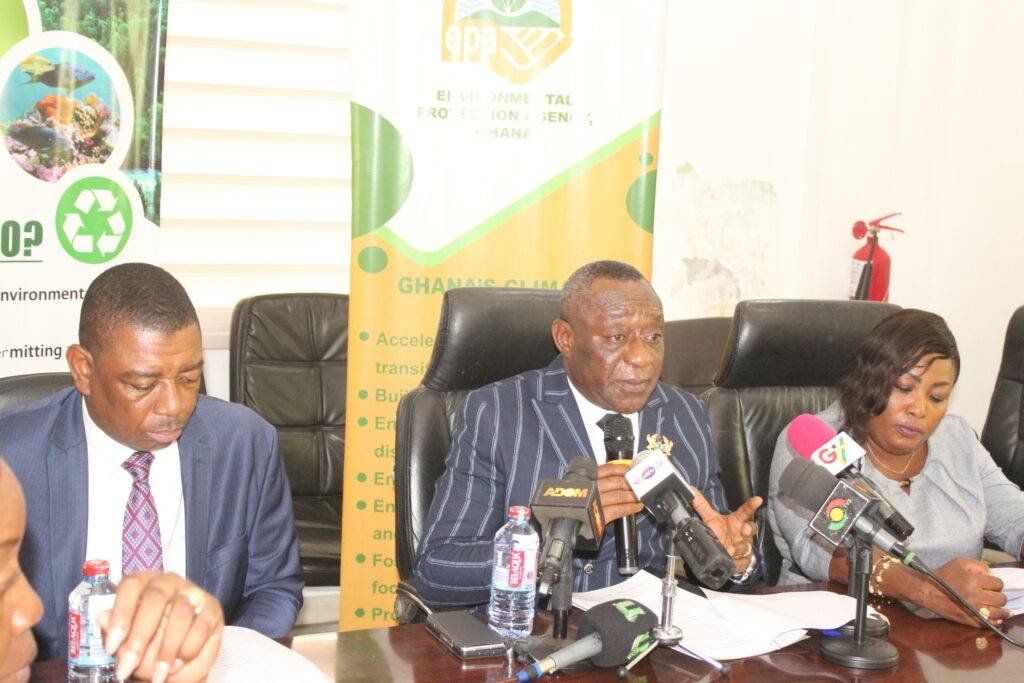 Dr Henry Kokofu (middle) addressing the press conference. With him are some senior Staff of EPA. Photo. Ebo Gorman  