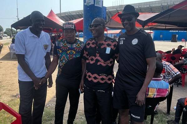 • From left Goalkeeper Owusu Mensah, George Alhassan, Ayitey Cranson and Eric Akoto were at the funeral to pay their last respect for the fallen hero