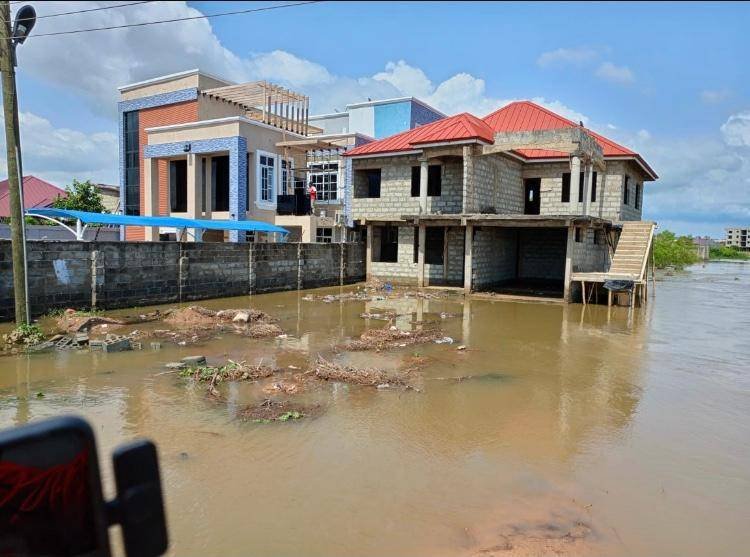 • Buildings submerged by the flood