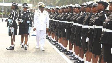 Vice Admiral Seth Amoama inspecting all female guard Photo Anita Nyarko-Yirenkyi