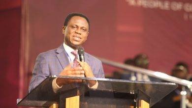 Apostle Eric Nyamekye (inset) addressing the congregation in the conference. Photo. Ebo Gorman