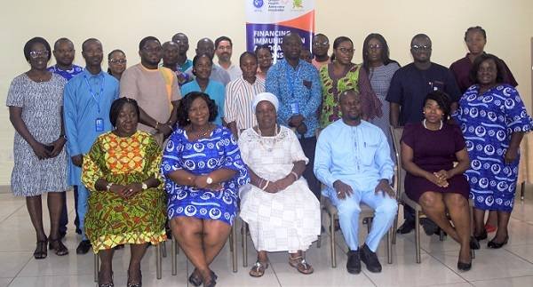 • Elizabeth Ofosu-Agyare (seated first on the left) and Cecilia Sanoo (seated second on the left) with stakeholders at the programme. Photo: Stephanie Birikorang