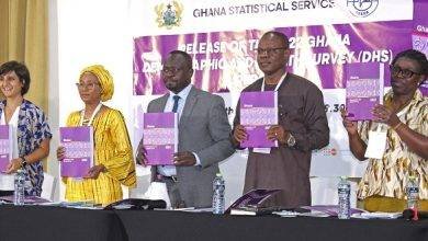 Prof. Samuel K. Annim (third from left), Dr Patrick Kuma-Aboagye (second from right), Dr Zohra Balsara (left) and other dignitaries launching the GDHS report. Photo. Ebo Gorman