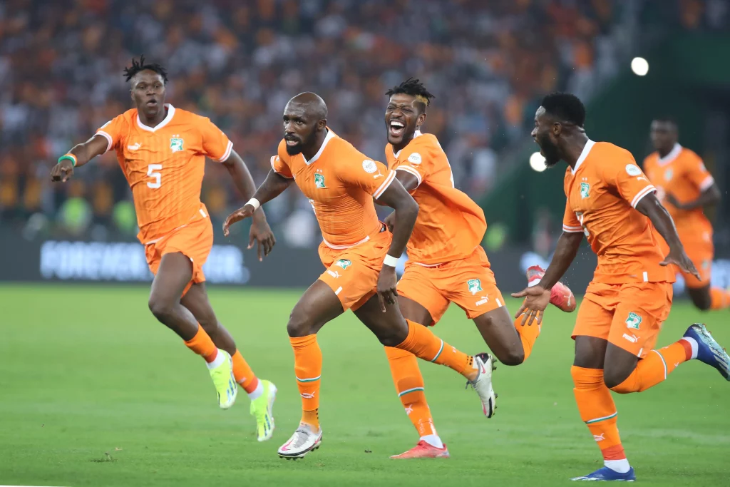 • The Elephants celebrating their opening day win against Guinea Bissau