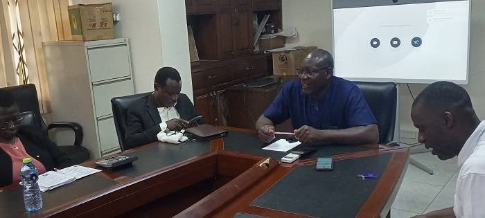 • Mr Ofori (second from right), addressing the media