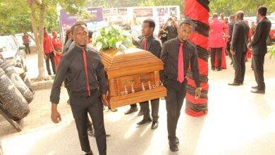 • Pallbearers carrying the remains of Mr George Mensah Aryee for burial Photo: Ebo Gorman
