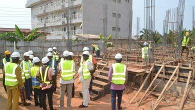 The delegation from the La Traditional Council and LaDMA inspecting ongoing works at the residential block at the site Photo Victor . A Buxton