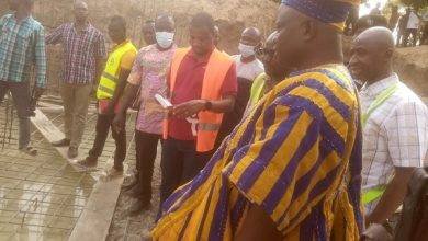 • Mr Yakubu (right) interacting with the contractor on the progress of work on the culvert at Tuafaukuam, Woriyanga