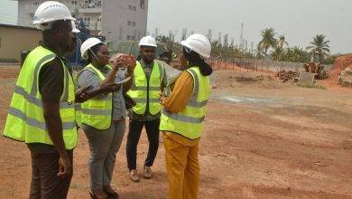 • Ms Sowah (right) speaking to the press at the project site Photo: Victor A. Buxton