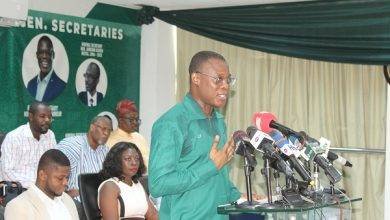 Mr Fiifi Fiavi Kwetey,General Secretary,NDC addressing the press conference.Photo. Ebo Gorman