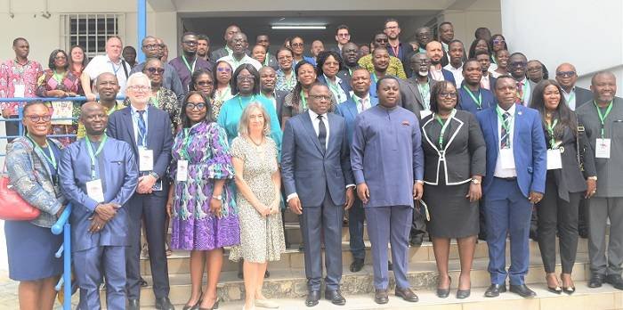 HE Jules - Armand Aniambossou (middle) with Rev. John Ntim - Fordjour (fifth from right) with participants at the conference. Photo: Stephanie Birikorang