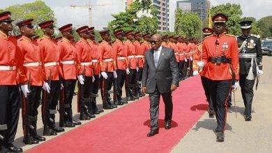 • President Akufo-Addo (middle) inspecting the guard of honour at Parliament yesterday Photo: Ebo Gorman