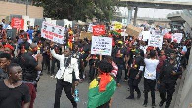 • The demonstrators with their placards Photo: Godwin Ofosu-Acheampong