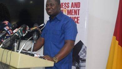 • Mr Kofi Baah Agyapong (inset) addressing the press Photo: Stephanie Birikorang