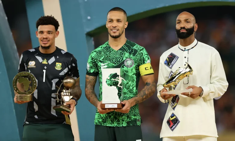 • South Africa’s Ronwen Williams (left), Nigeria’s William Troost-Ekong (middle) and Emilio Nsue Lopez of Equatorial Guinea were among the best players in various categories announced