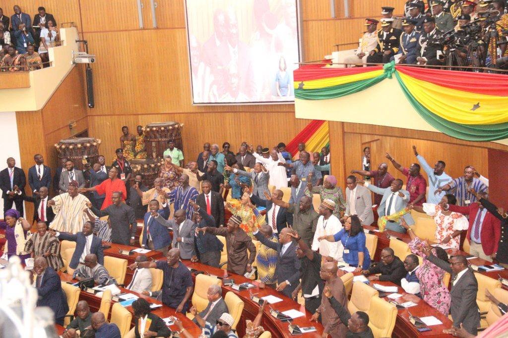 • Minority MPs reacting at the SONA Photo: Ebo Gorman