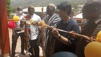 Mr Mahama Asei Seini (3rd from left) being assisted during the inauguration at Kpeve