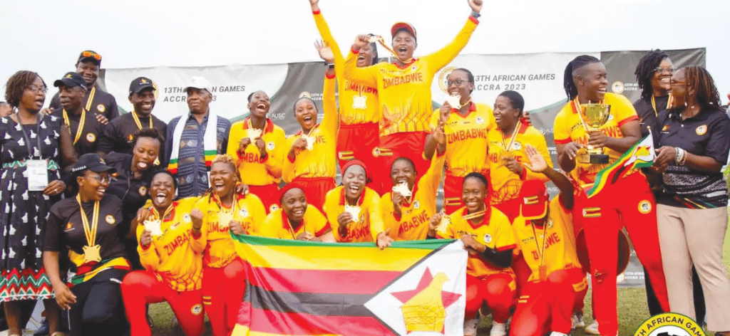 The Zimbabweans celebrating after the medal presentation