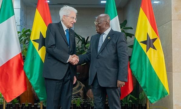 President Akufo-Addo (right) exchanging greetings with President Sergio Mattarella at the Jubilee