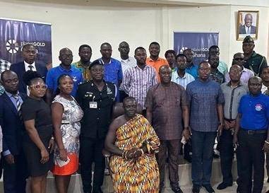 Mr Sarpong (3rd from right), Nana Akwasi, Chief of Bogoso (middle) with participants after the dialogue