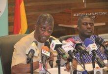 • Mr Samuel Tettey (left) addressing the news conference Photo: Ofosu-Acheampong