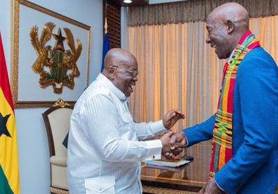 President Akufo-Addo (left) welcoming Dr Keith Christopher Rowley to the Jubilee House